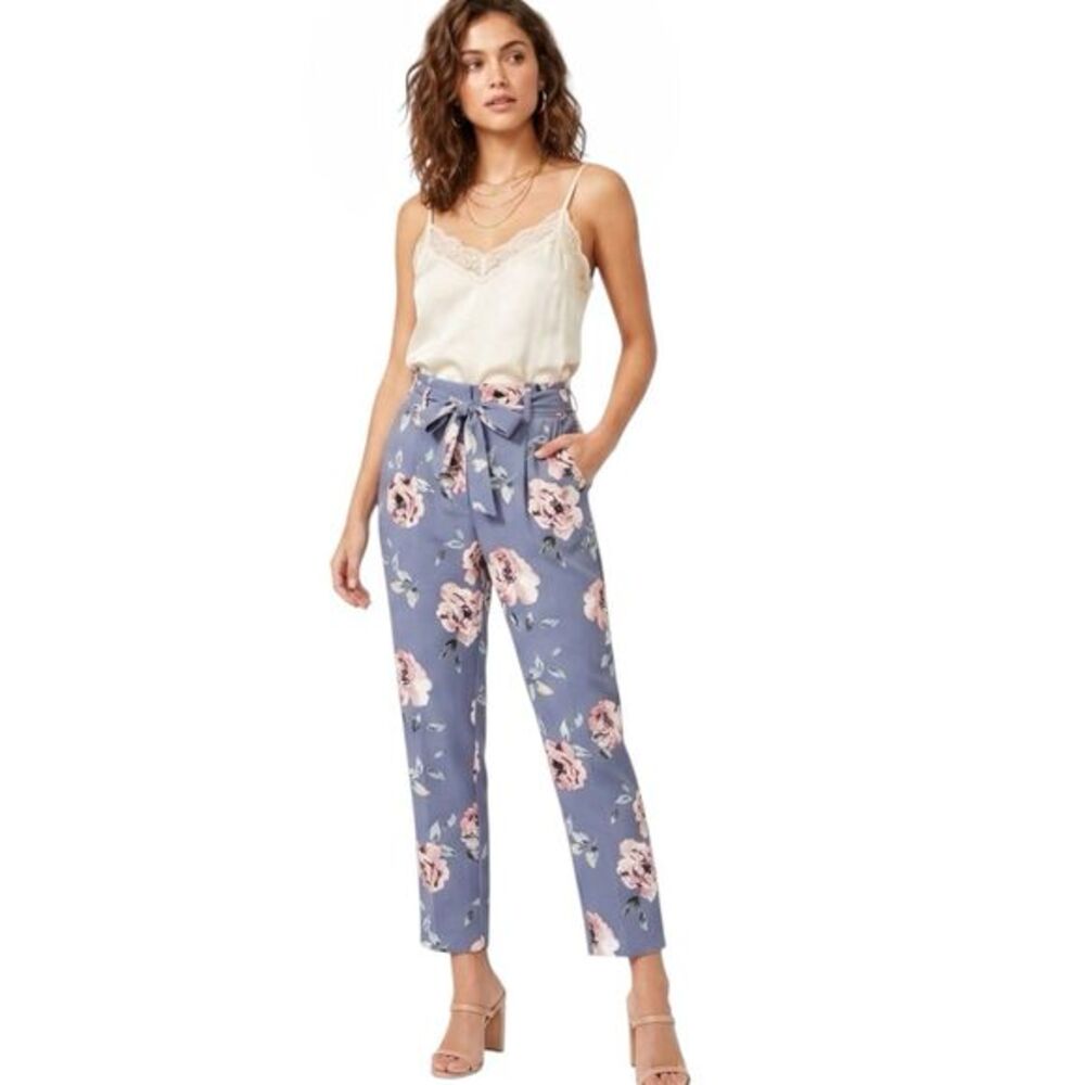 One by Chapter Straight High Rise Pants Women's Floral Belt Coastal Sz XS
